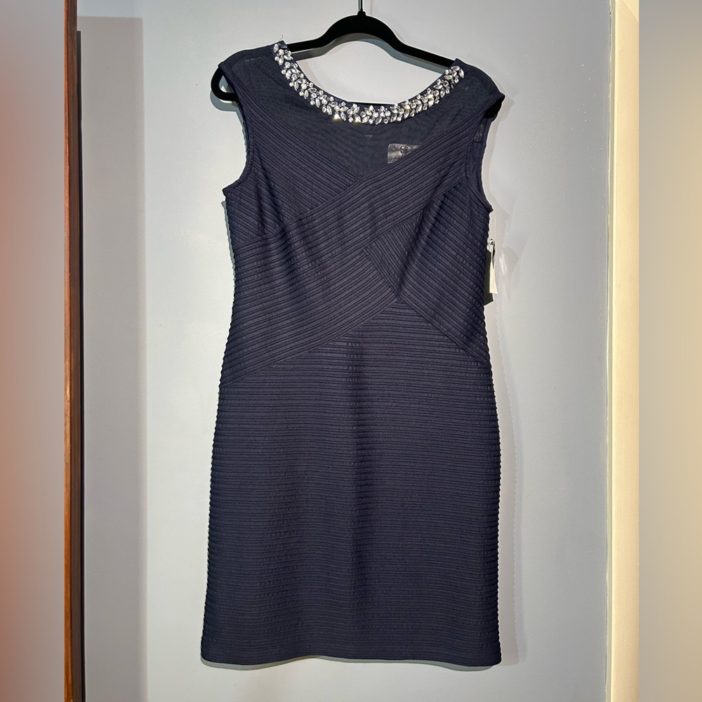 NWT SD Collection Navy Blue Mesh Textured Keyhole Mini Dress Size 8